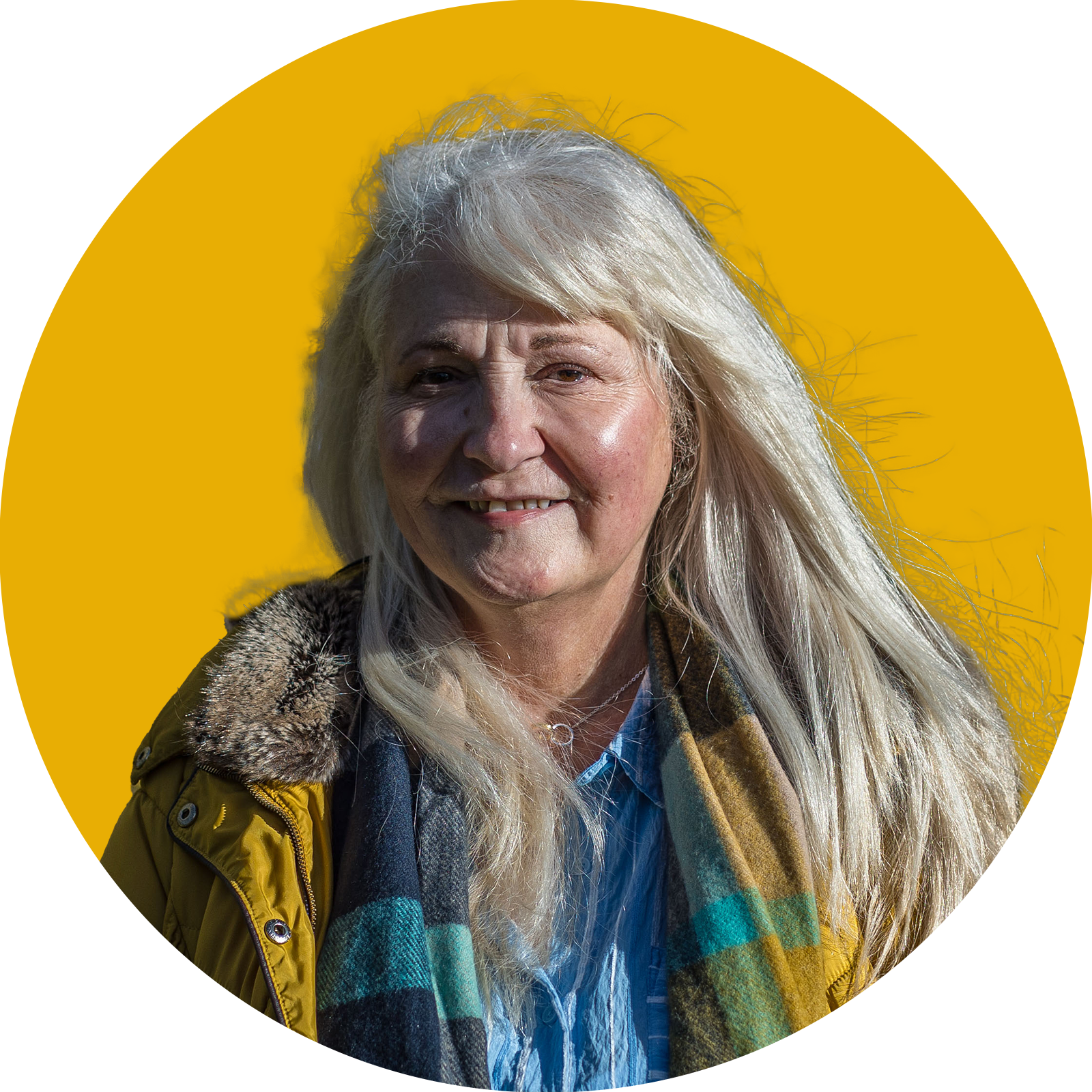 Portrait of a woman smiling with yellow background